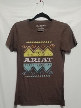 Ariat Brown Tee with Yellow & Teal Geometric Print